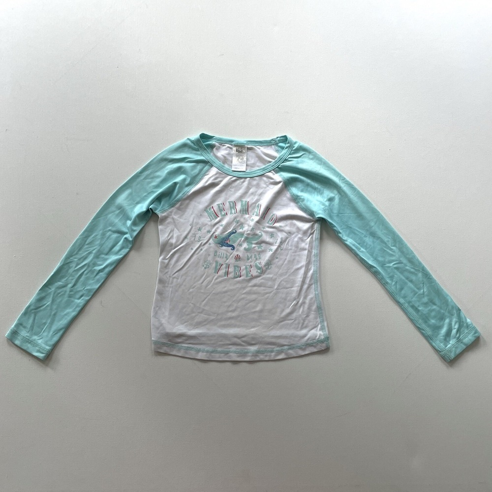Billabong Girls 6 Blue Mermaid Rash Guard UPF Swim Top Long Sleeve Graphic Beach